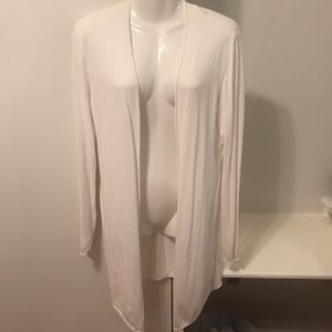 White| Black cardigan.